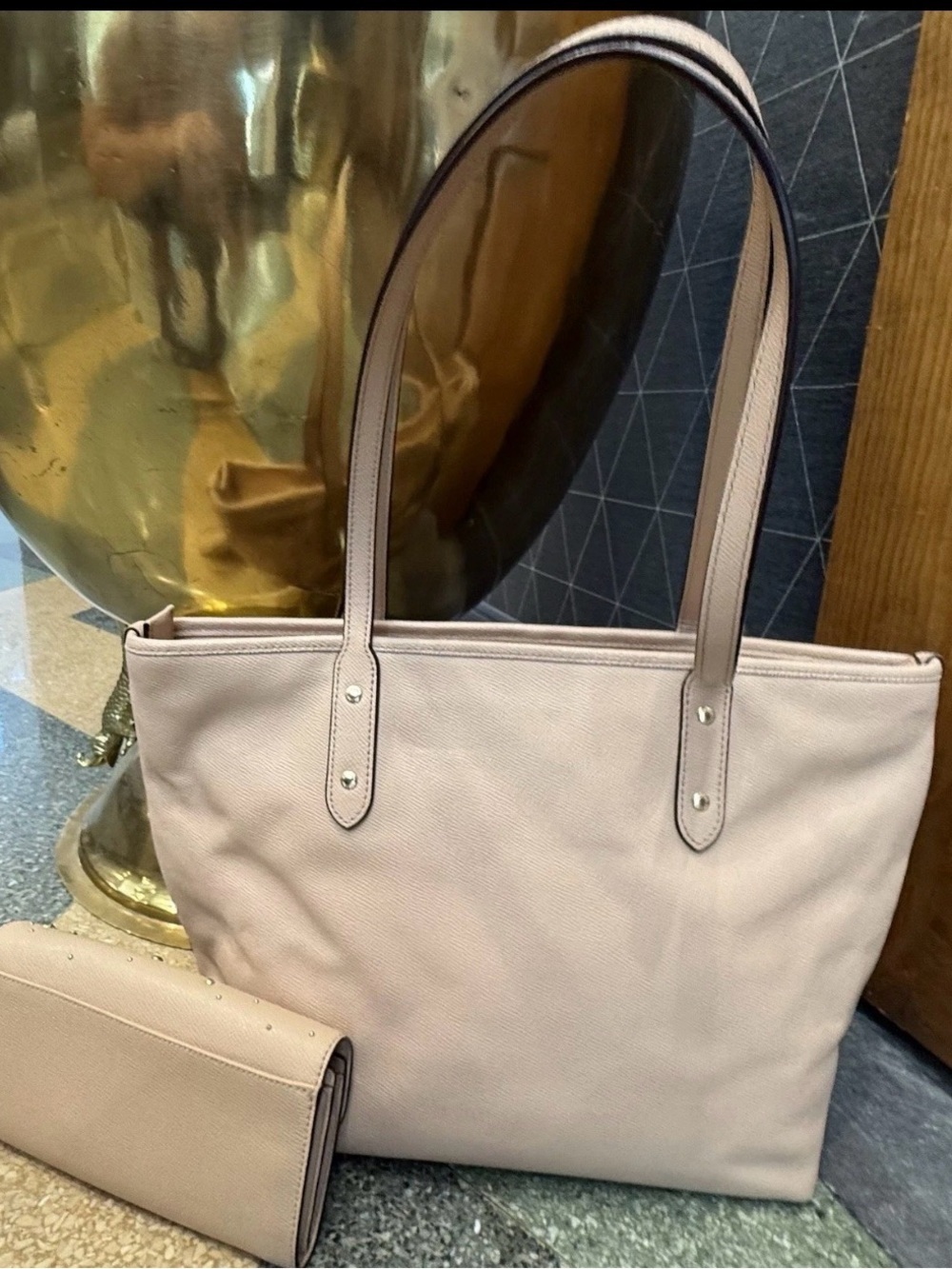 Coach Bundle City Zip Tote, Wallet & Charm in Stardust Studded Nude Pink